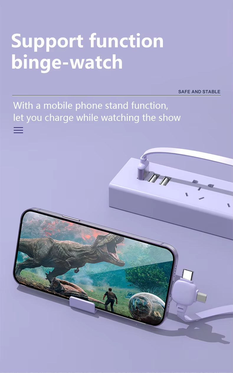 Buy 4 in 1 Retractable Charging Cable with Stand – Fast Type C & Lightning Compatible
