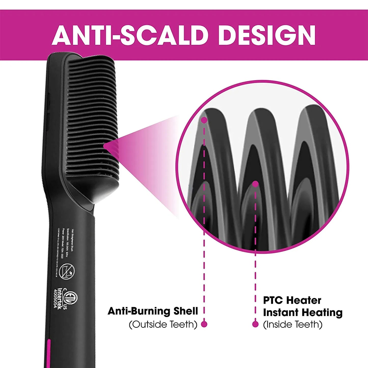 Anti-scald with ionic technology hair straightening brush for safe yet effective styling.