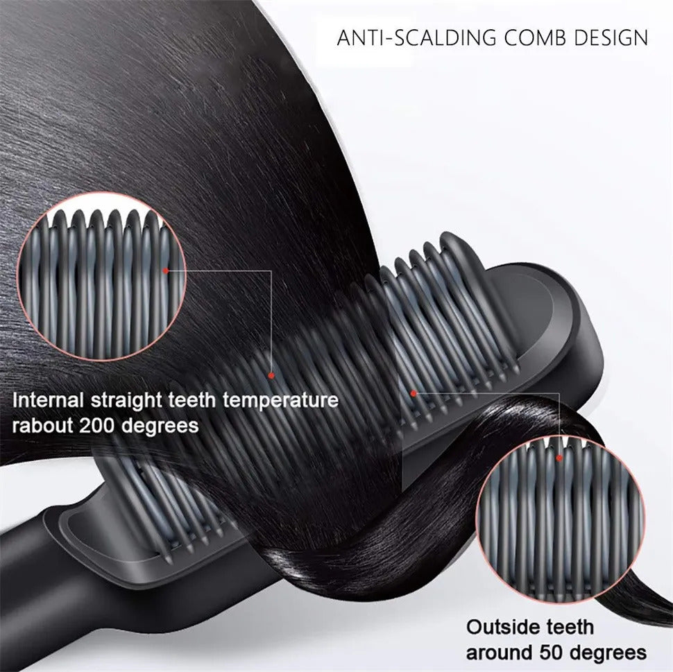 Anti-scald with ionic technology hair straightening brush for safe yet effective styling.
