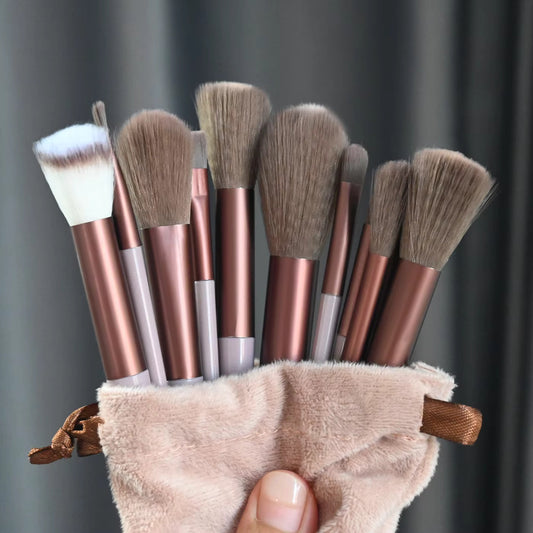13-Piece Pro Makeup Brush Set with Soft Bristles and Travel Pouch