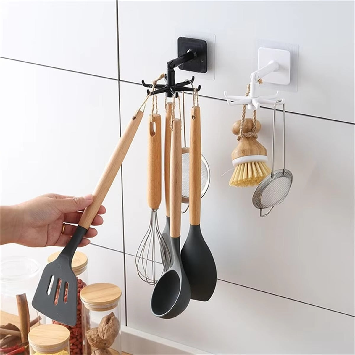 360° Rotating Kitchen Hook – No-Drill Self-Adhesive Kitchen Organizer & Multipurpose Hook 2 PAIRS