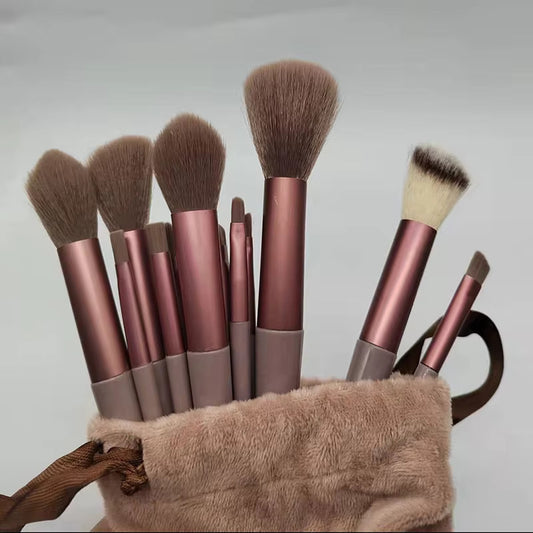 13-Piece Pro Makeup Brush Set with Soft Bristles and Travel Pouch.