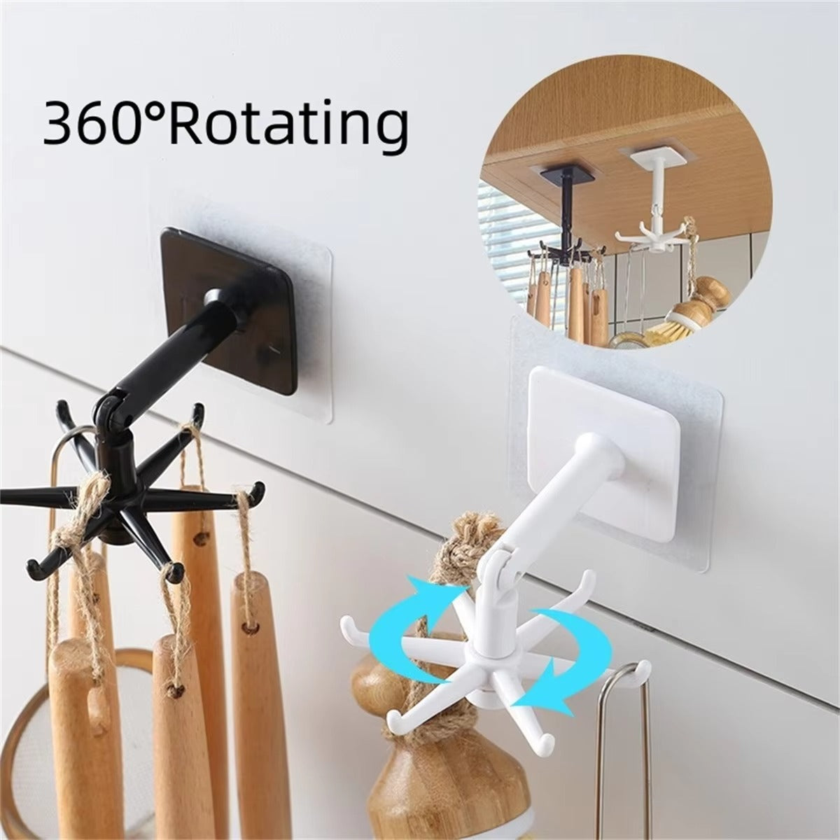 360° Rotating Kitchen Hook – No-Drill Self-Adhesive Kitchen Organizer & Multipurpose Hook 2 PAIRS